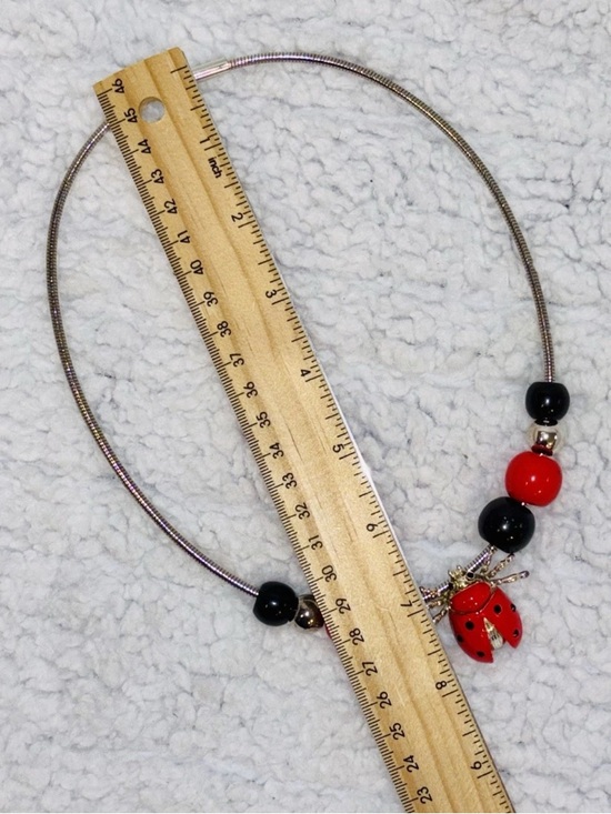 BEST Jewelry Co Silver Tone Necklace Ladybug Black Red Silver Tone Beads Brooch - Picture 9 of 9